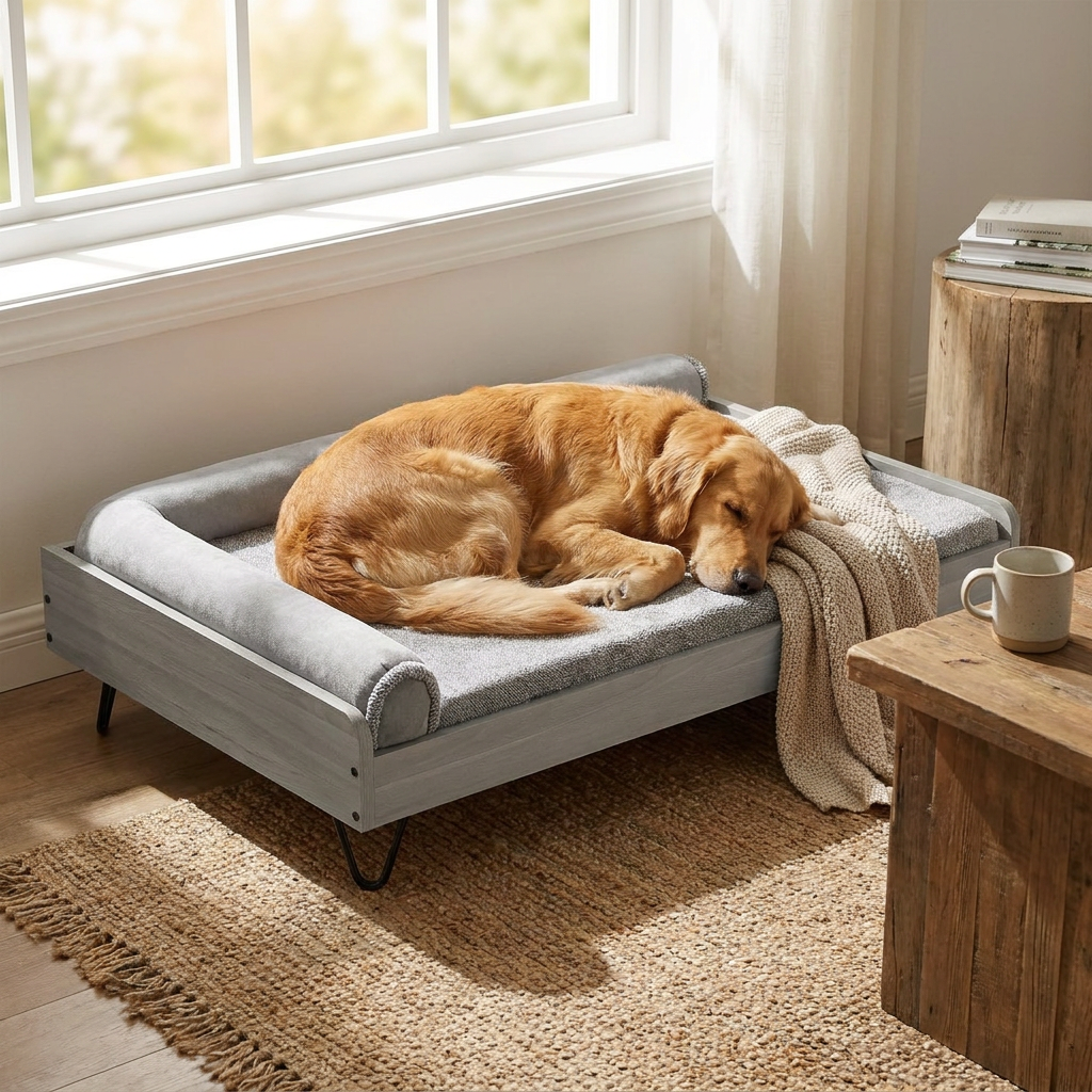 Elevated Wooden Pet Bed lifestyle